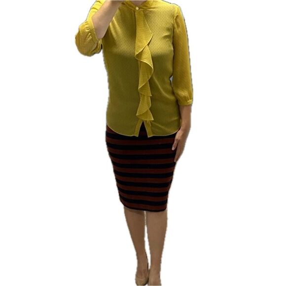 Banana Republic Sheer Waterfall Front Ruffles Polka Dot Button Down Blouse XL - Picture 2 of 9